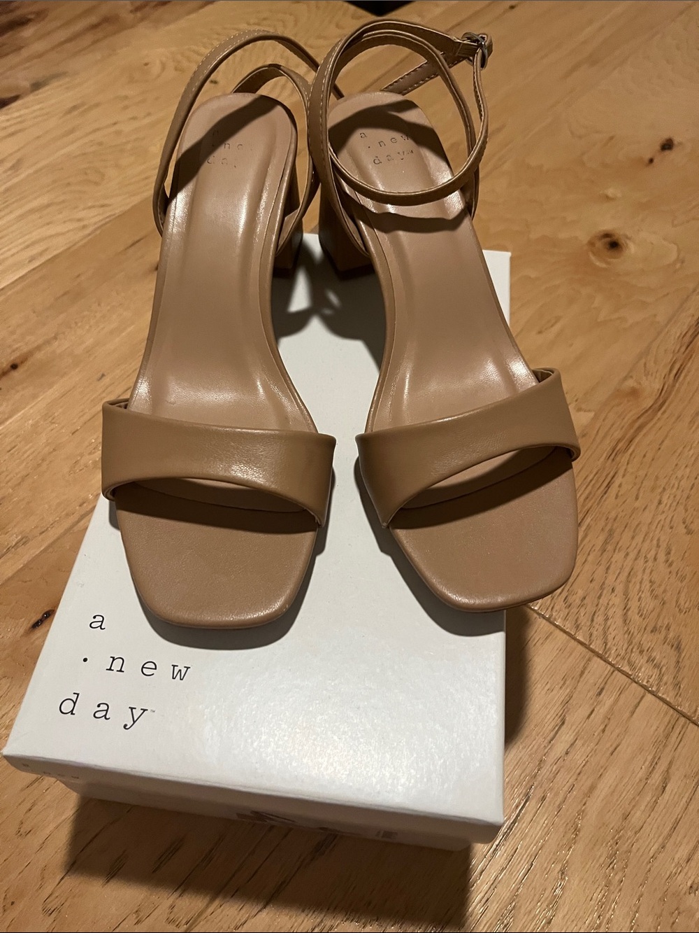a new day Tan Ankle-Strap Block Heel Sandals